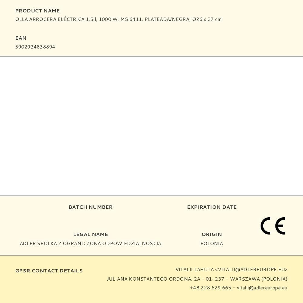 OLLA ARROCERA MS 6411 1000 W 1,5 l gallery 3