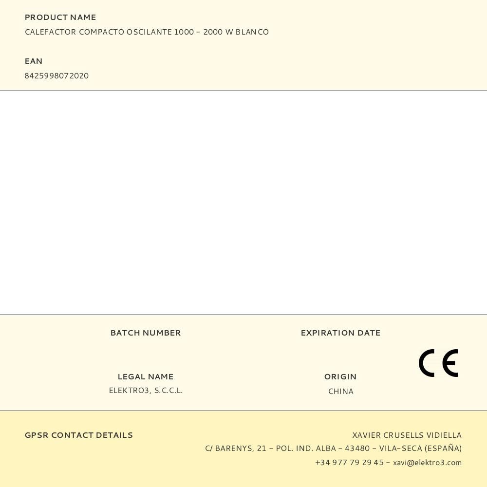 CALEFACTOR COMPACTO OSCILANTE 1000 - 2000 W BLANCO gallery 4