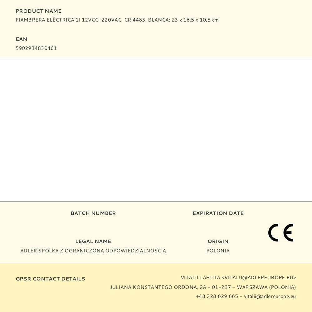 FIAMBRERA ELÉCTRICA CR 4483 1 l gallery 2