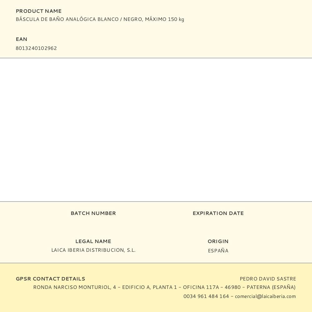 BÁSCULA DE BAÑO ANALÓGICA BLANCO / NEGRO, MÁXIMO 150 kg gallery 1
