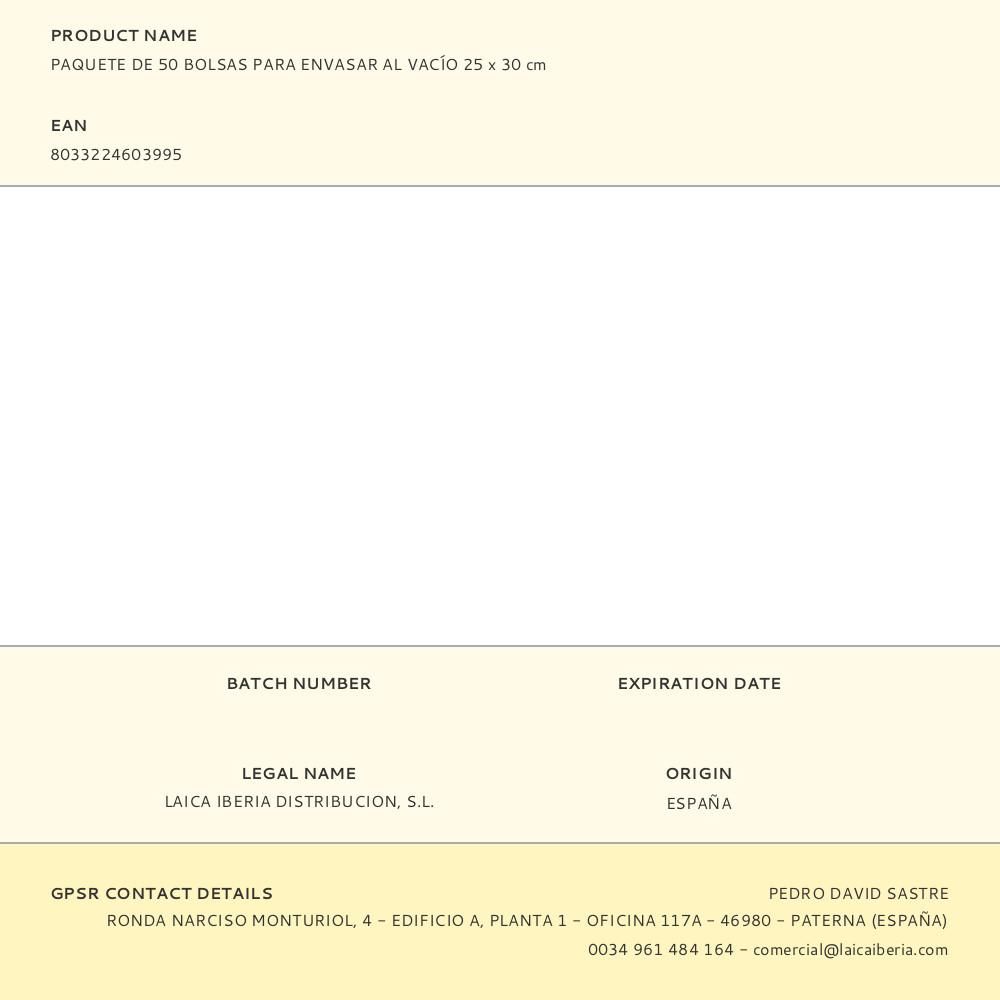 PAQUETE DE 50 BOLSAS PARA ENVASAR AL VACÍO 25 x 30 cm gallery 0