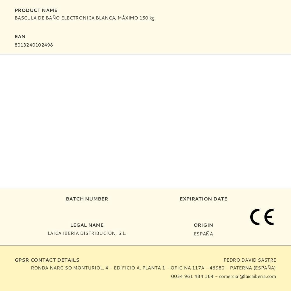 BASCULA DE BAÑO ELECTRONICA BLANCA, MÁXIMO 150 kg gallery 1