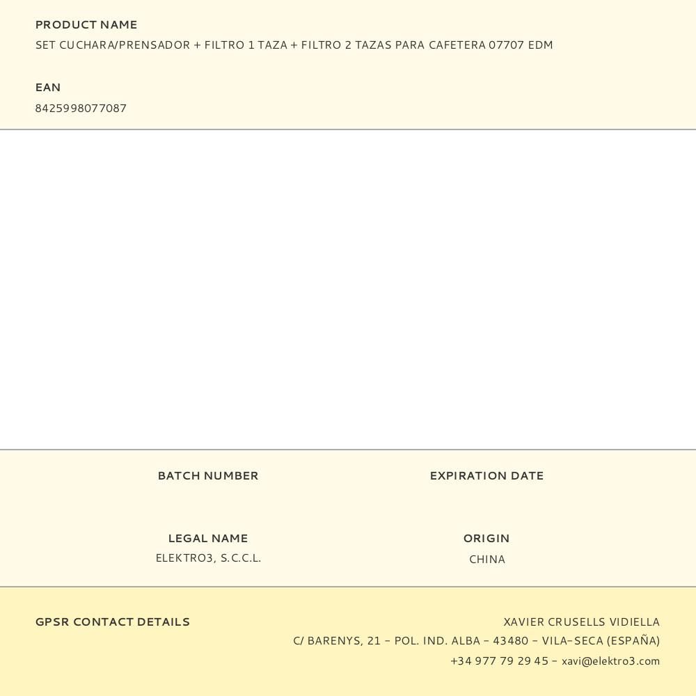 SET CUCHARA/PRENSADOR + FILTRO 1 TAZA + FILTRO 2 TAZAS PARA CAFETERA 07707 EDM gallery 0