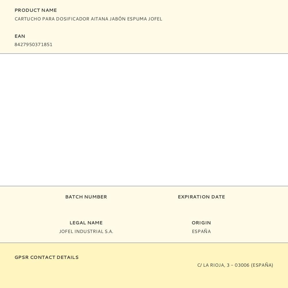 CARTUCHO PARA DOSIFICADOR AITANA JABÓN ESPUMA JOFEL gallery 0