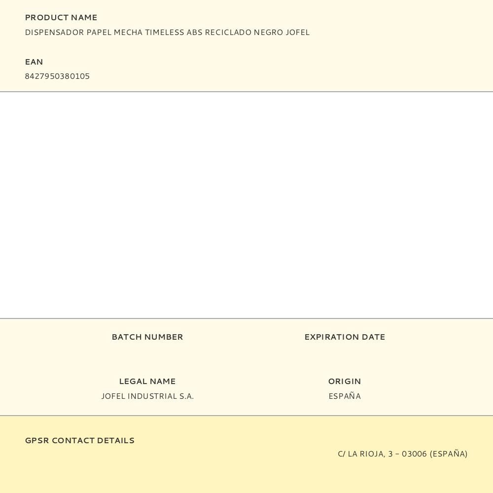 DISPENSADOR PAPEL MECHA TIMELESS ABS RECICLADO NEGRO JOFEL gallery 1