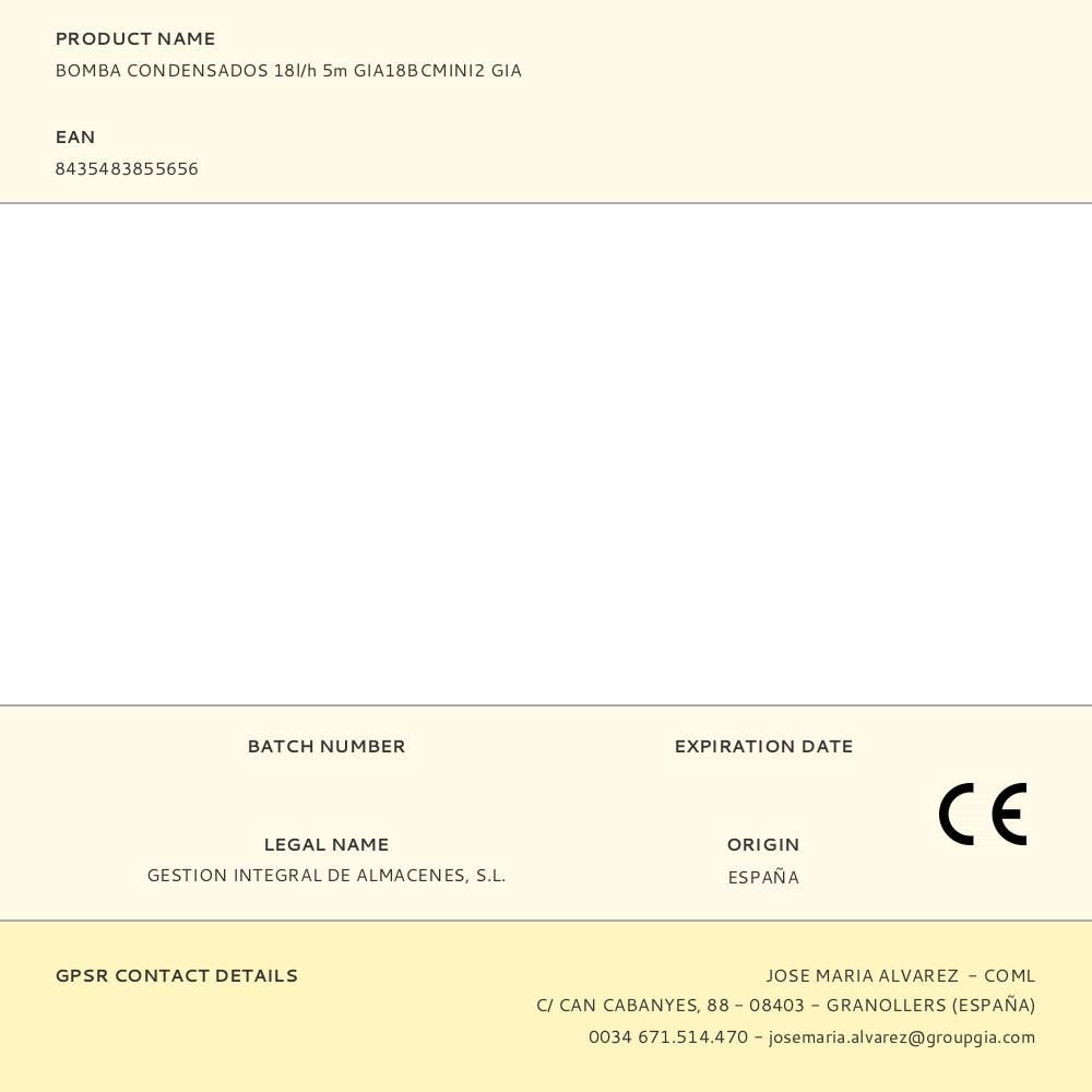 BOMBA CONDENSADOS 18l/h 5m GIA18BCMINI2 GIA gallery 0