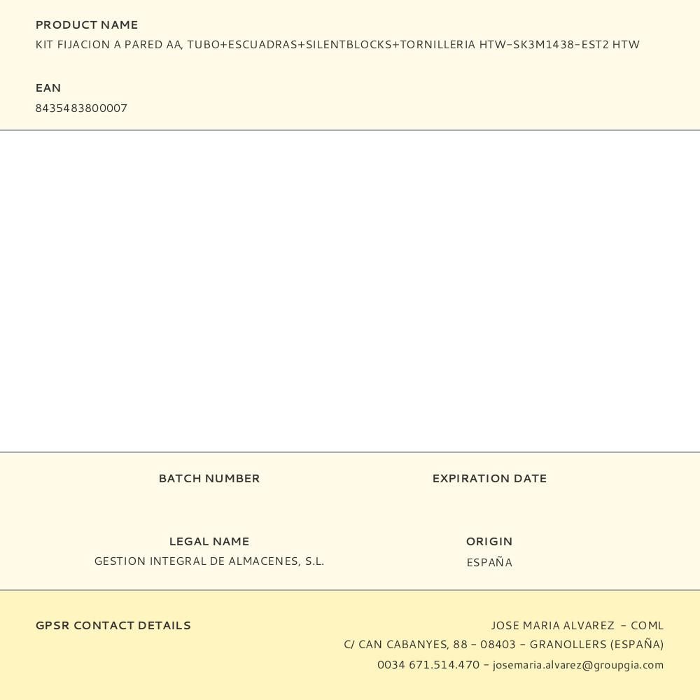 KIT FIJACION A PARED AA, TUBO+ESCUADRAS+SILENTBLOCKS+TORNILLERIA HTW-SK3M1438-EST2 HTW gallery 0