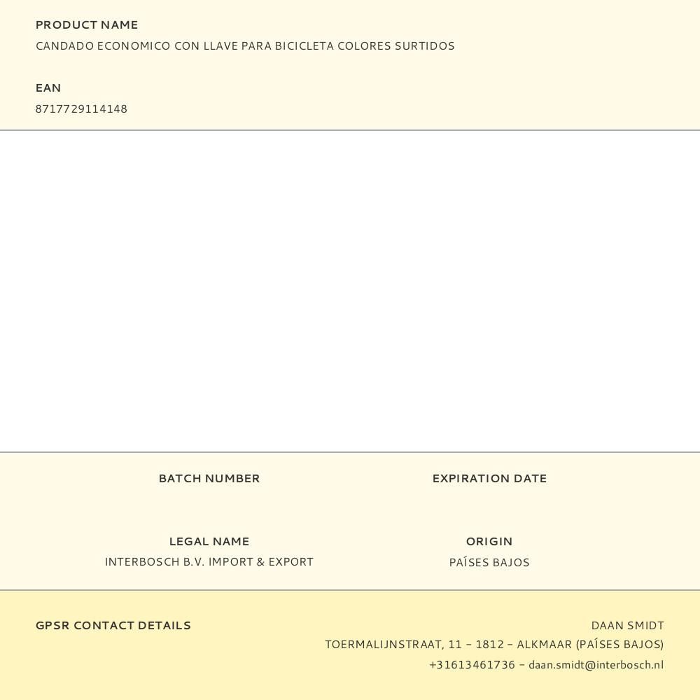 CANDADO ECONOMICO CON LLAVE PARA BICICLETA COLORES SURTIDOS gallery 0