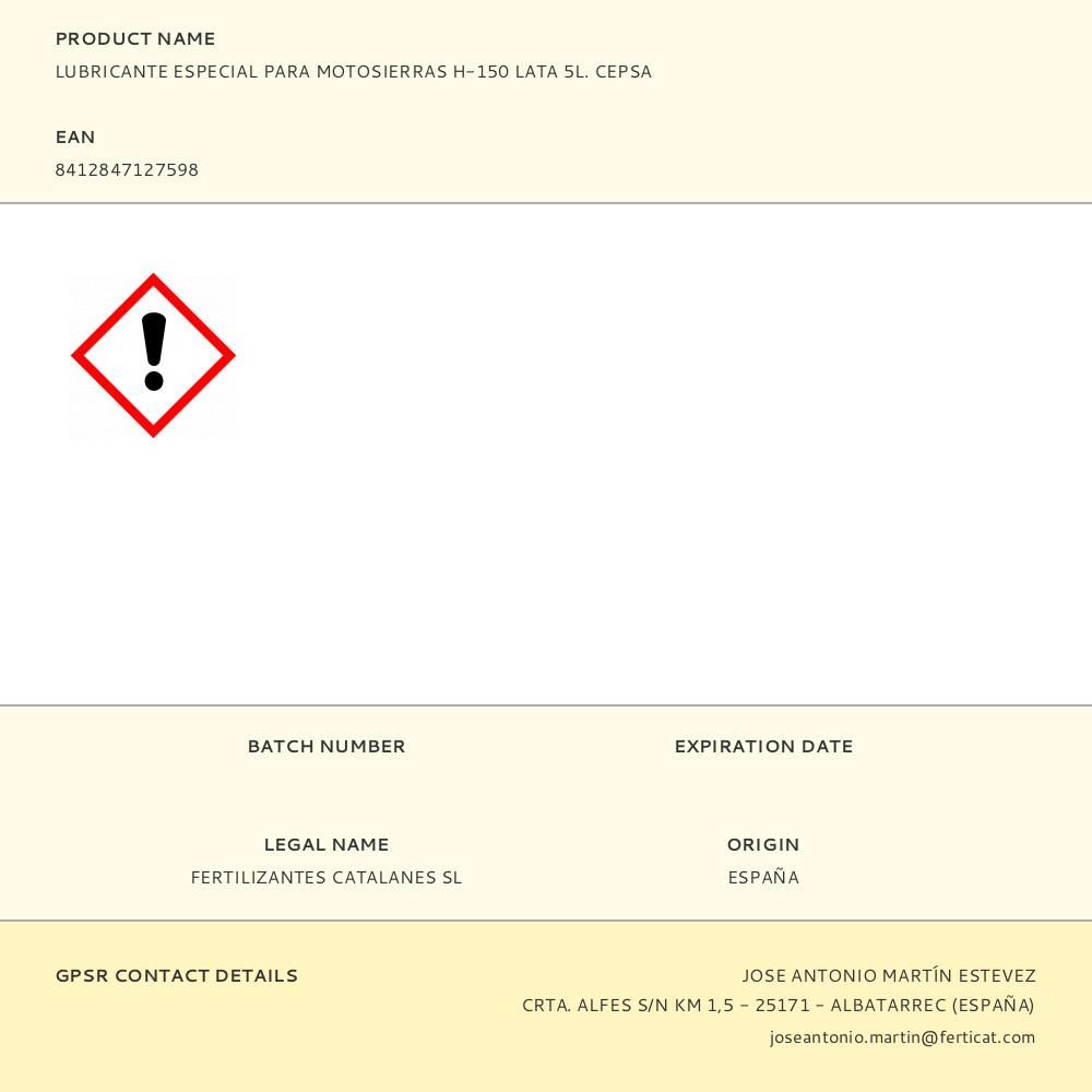 LUBRICANTE ESPECIAL PARA MOTOSIERRAS H-150 LATA 5L. CEPSA gallery 0