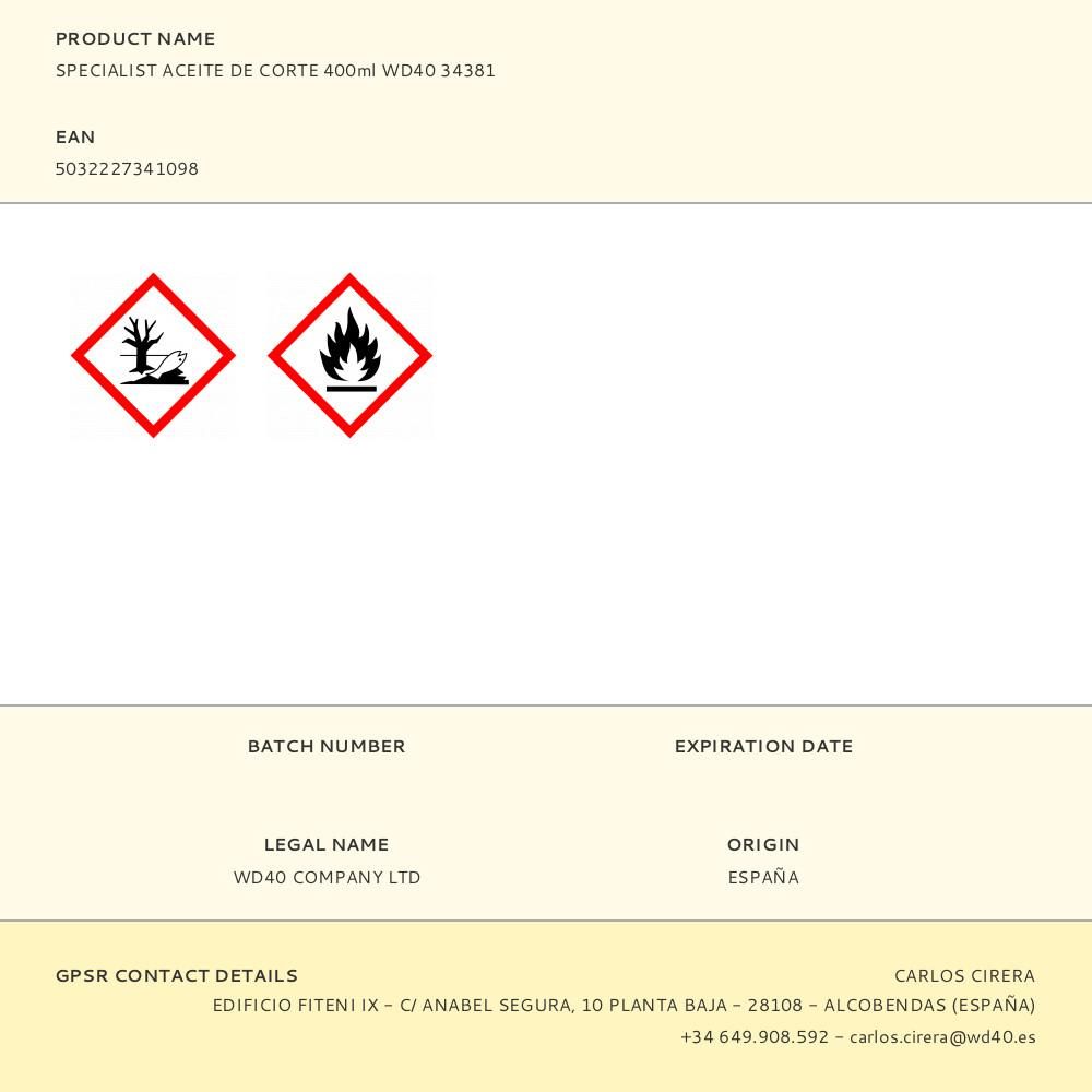SPECIALIST ACEITE DE CORTE 400ml WD40 34381 gallery 0
