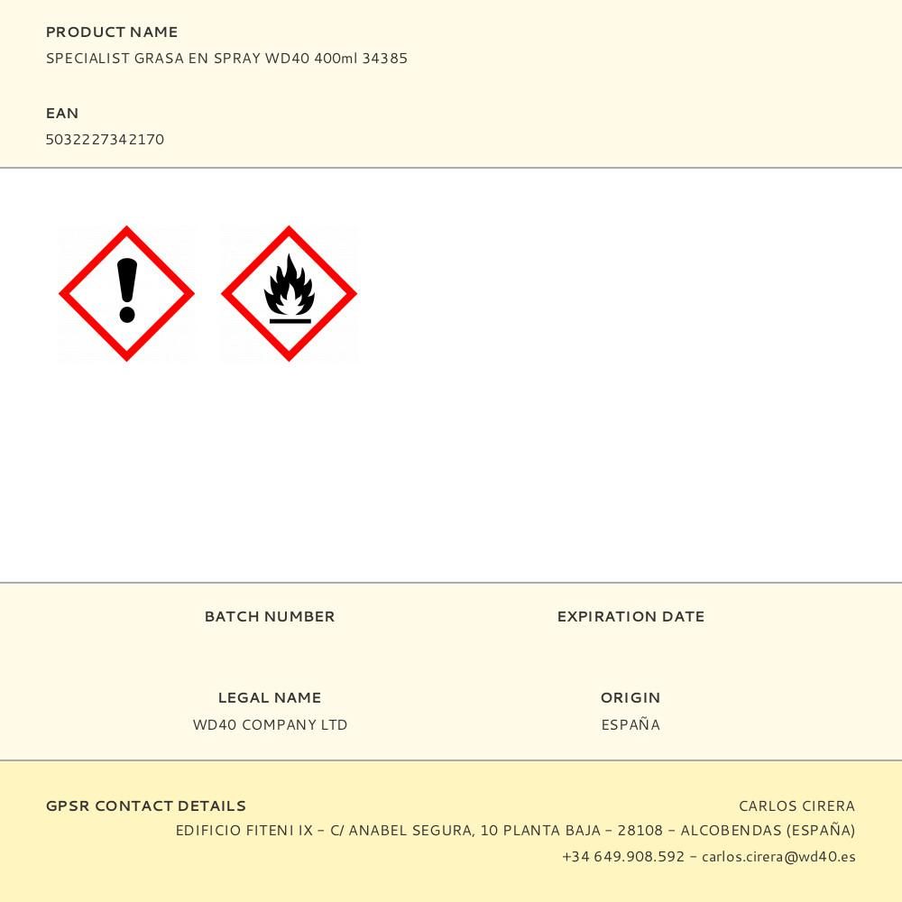 SPECIALIST GRASA EN SPRAY WD40 400ml 34385 gallery 0