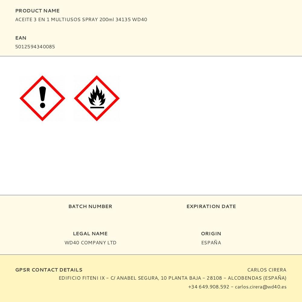 ACEITE 3 EN 1 MULTIUSOS SPRAY 200ml 34135 WD40 gallery 0