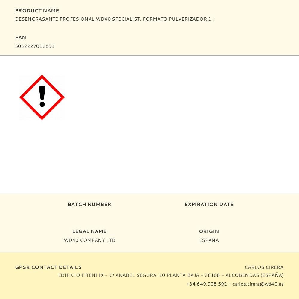 DESENGRASANTE PROFESIONAL WD40 SPECIALIST, FORMATO PULVERIZADOR 1 l gallery 0