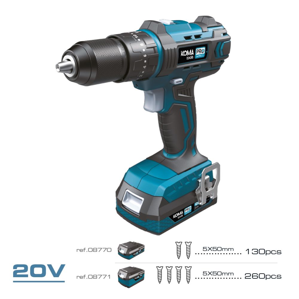 KIT TALADRO PERCUTOR ATORNILLADOR 20 V CON BATERIA 2.0Ah Y CARGADOR gallery 0