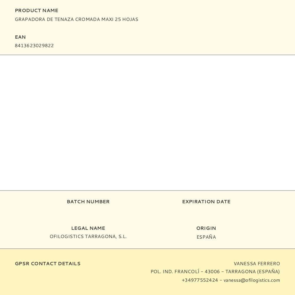 GRAPADORA DE TENAZA CROMADA MAXI 25 HOJAS gallery 0