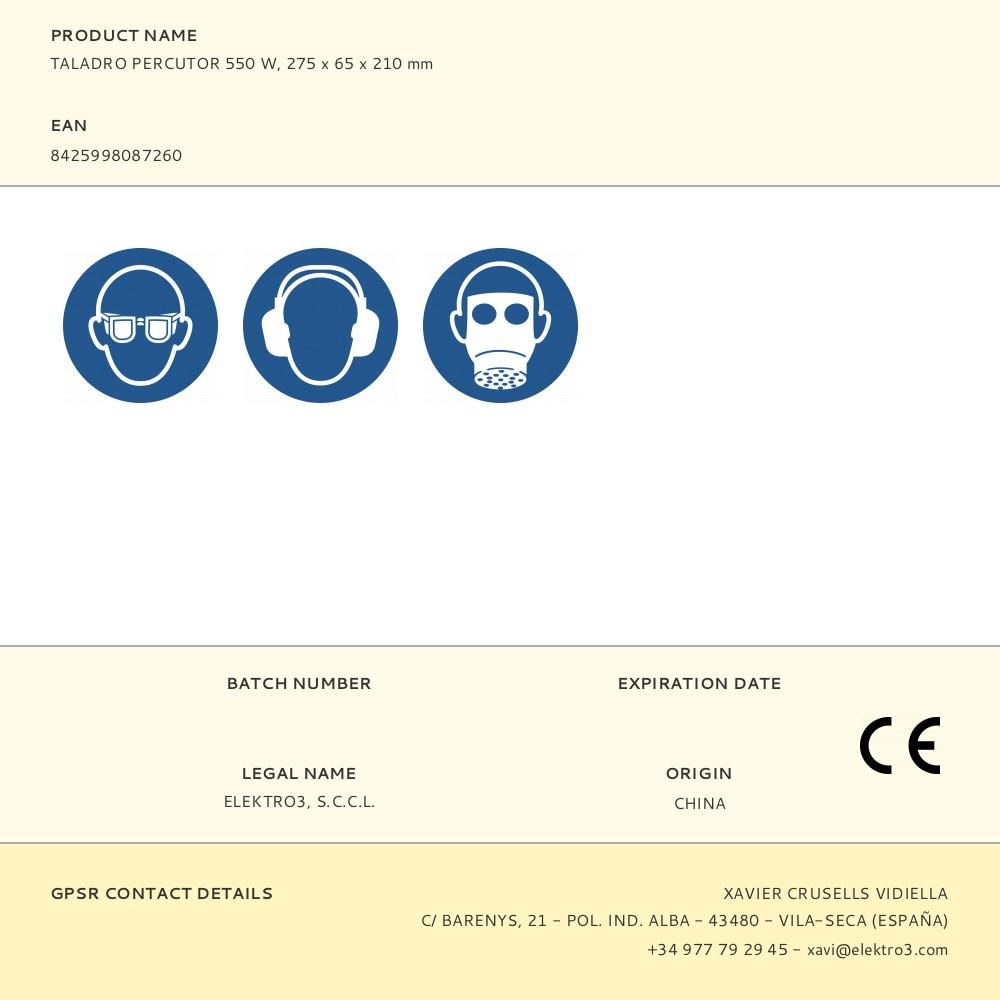 TALADRO PERCUTOR 550W CON CABLE DE 2 m gallery 2