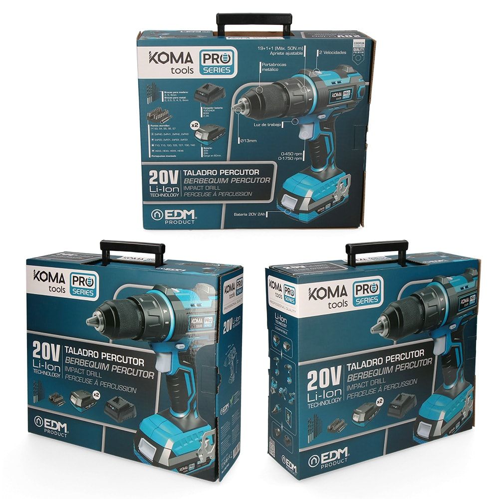 KIT TALADRO PERCUTOR ATORNILLADOR 20 V PRO SERIES CON 2 BATERIAS 2.0A Y CARGADOR gallery 1