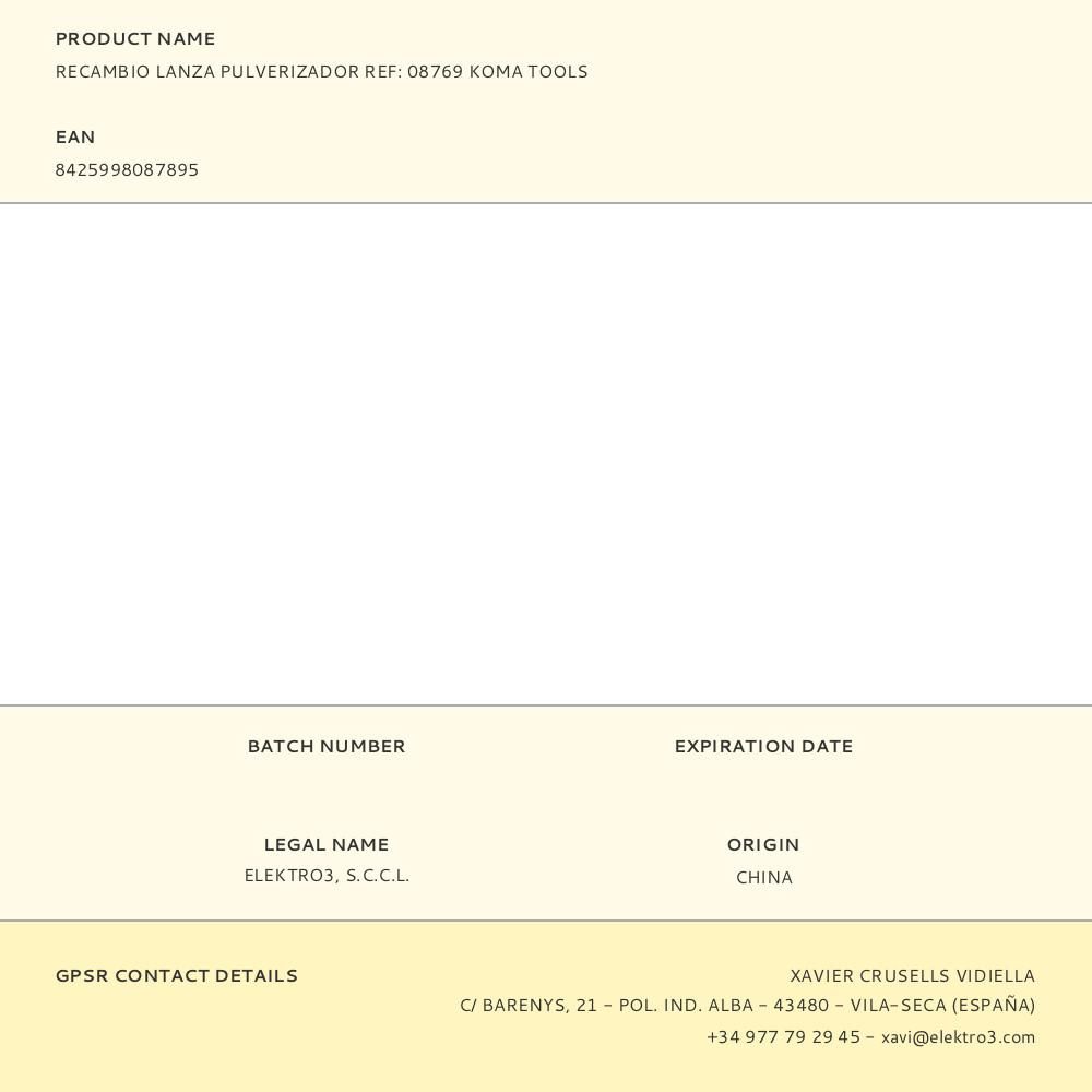 RECAMBIO LANZA PULVERIZADOR REF: 08769 KOMA TOOLS gallery 2
