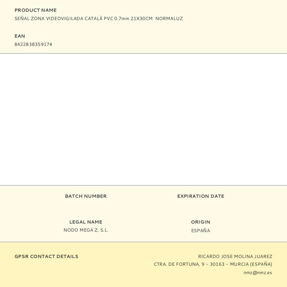 SEÑAL ZONA VIDEOVIGILADA CATALÀ PVC 0.7mm 21X30CM NORMALUZ gallery 0