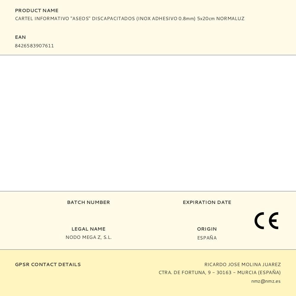 CARTEL INFORMATIVO "ASEOS" DISCAPACITADOS (INOX ADHESIVO 0.8mm) 5x20cm NORMALUZ gallery 0