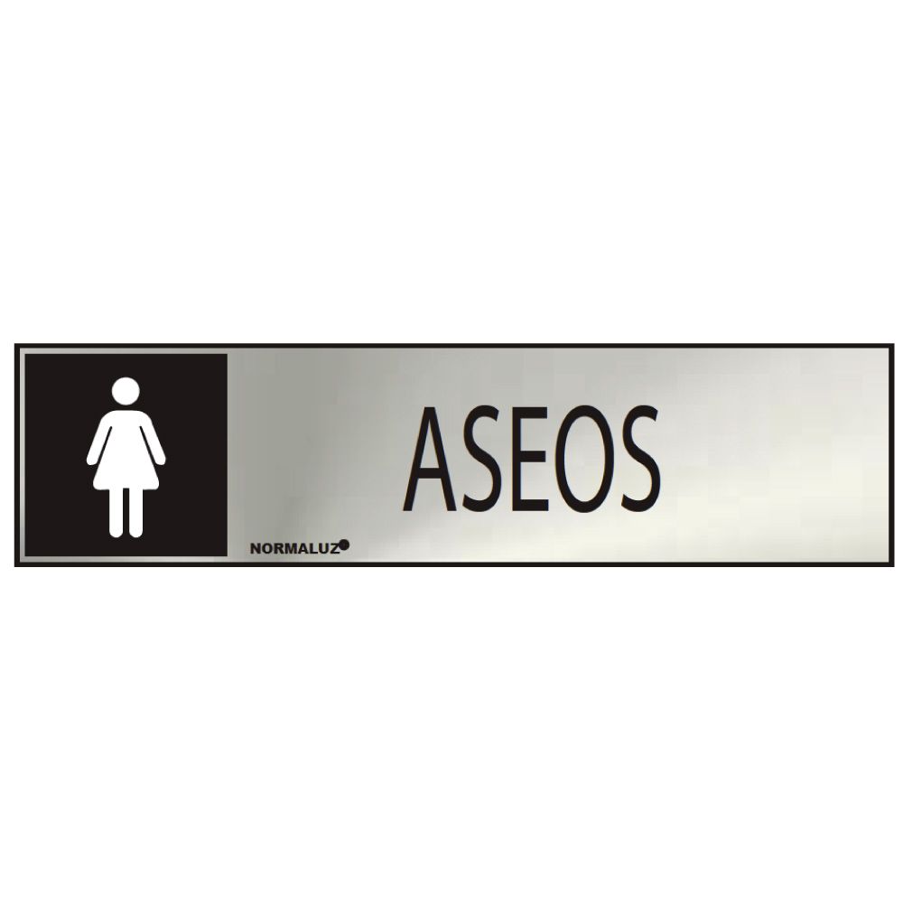 CARTEL INFORMATIVO "ASEOS" MUJER (INOX ADHESIVO 0.8mm) 5x20cm NORMALUZ
