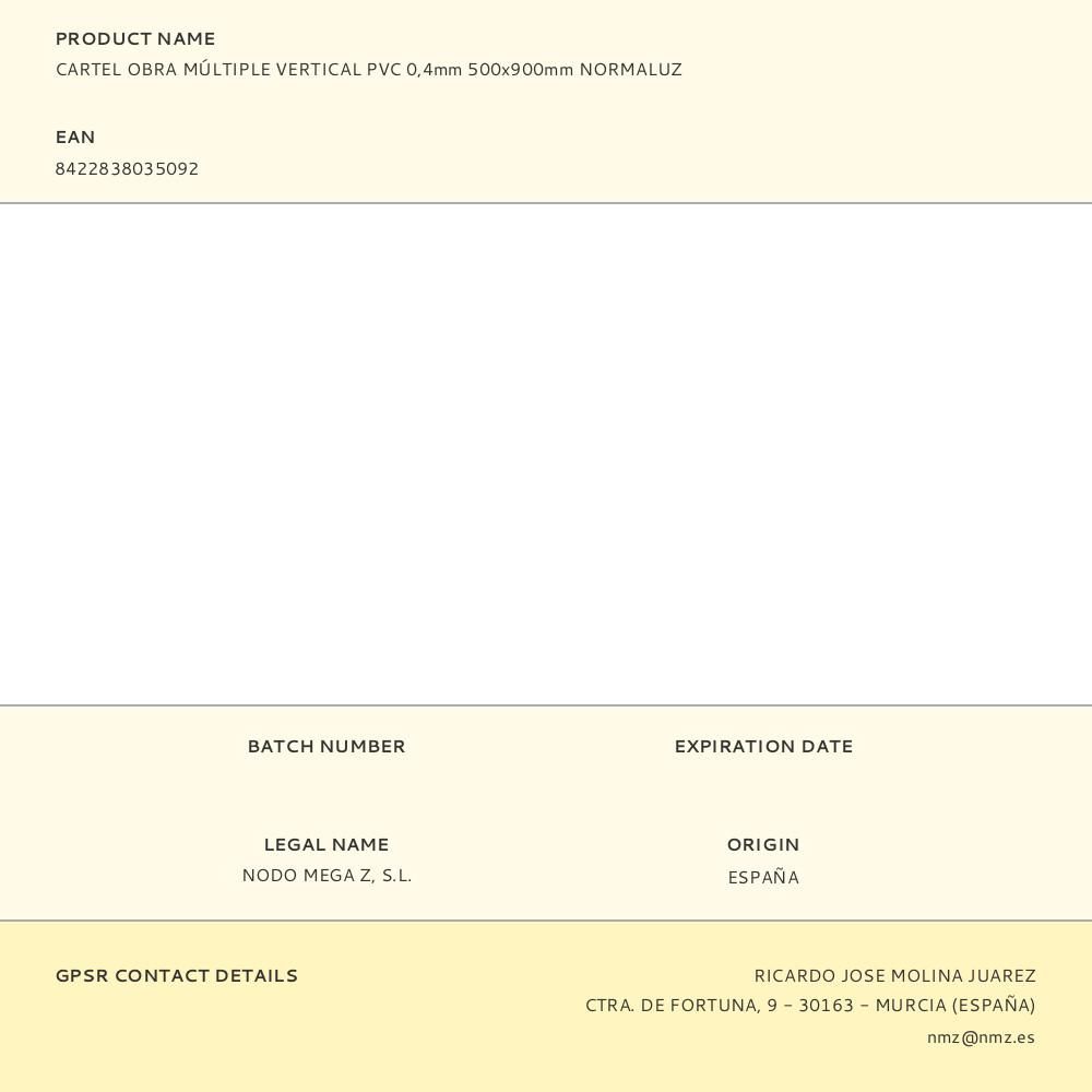 CARTEL OBRA MÚLTIPLE VERTICAL PVC 0,4mm 500x900mm NORMALUZ gallery 0
