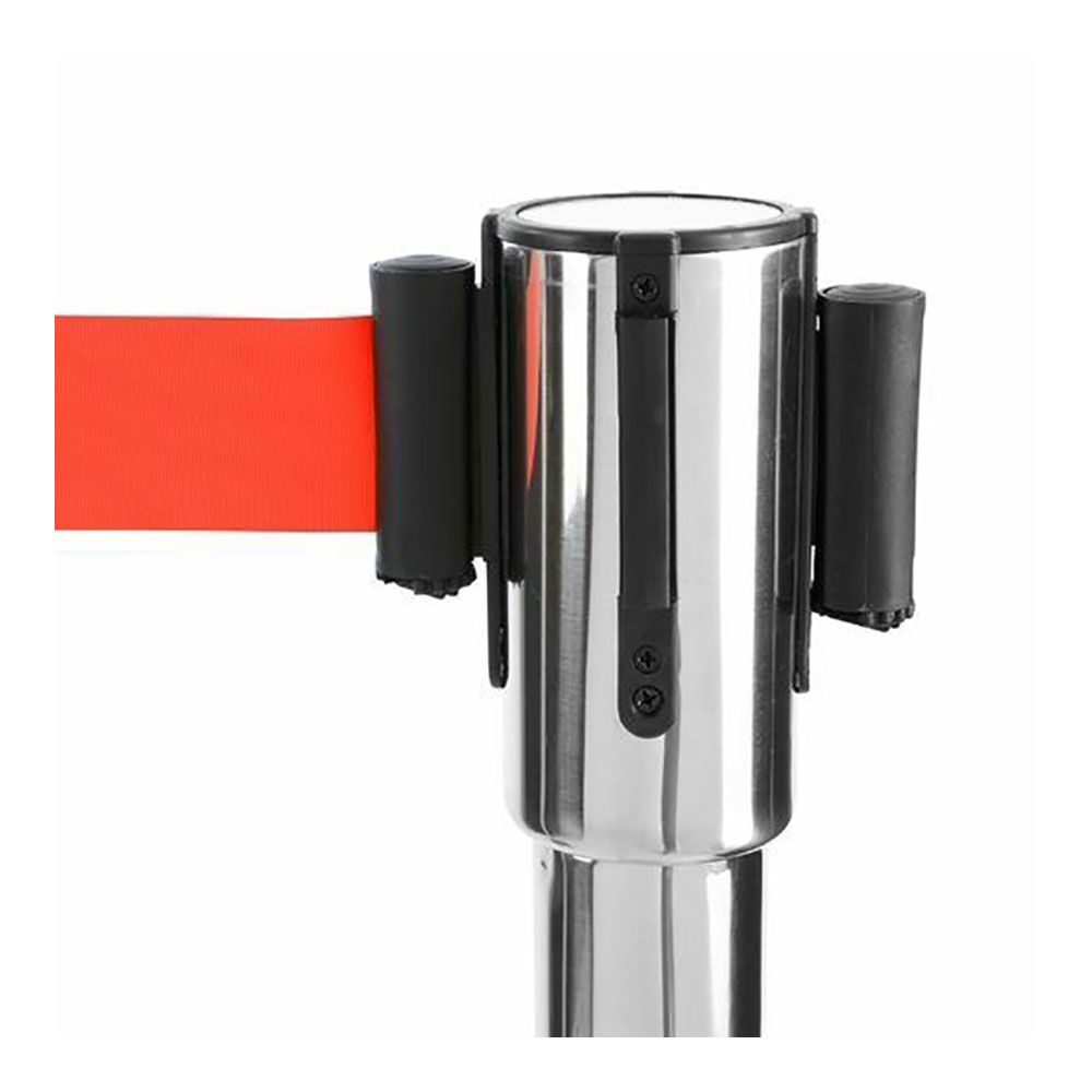 POSTE SEPARADOR INOX CON CINTA ROJA EXTENSIBLE DE 2 m x 5 cm gallery 1