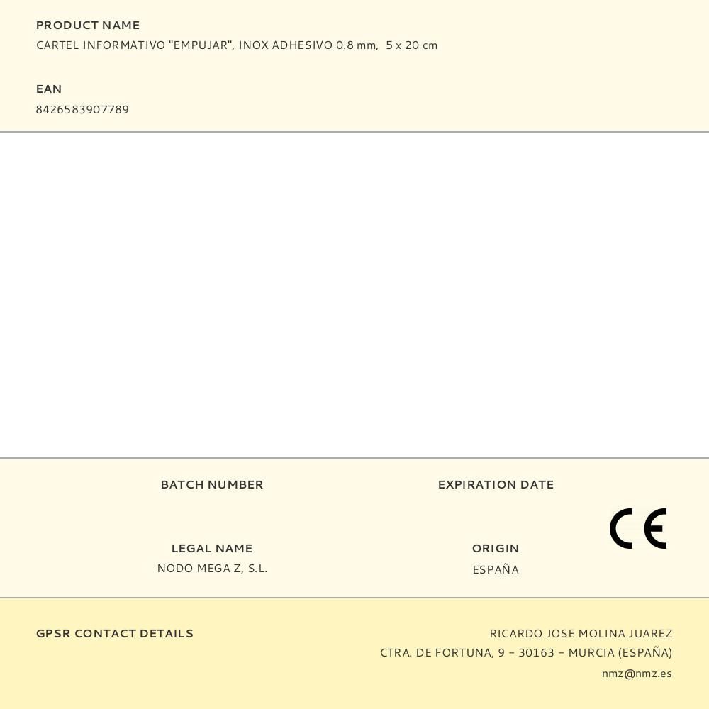 CARTEL INFORMATIVO "EMPUJAR", INOX ADHESIVO 0.8 mm, 5 x 20 cm gallery 0