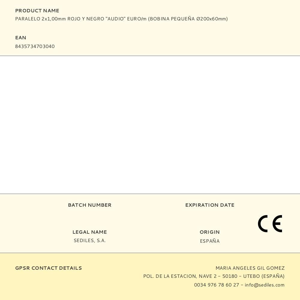 PARALELO 2x1,00mm ROJO Y NEGRO "AUDIO" EURO/m (BOBINA PEQUEÑA Ø200x60mm) gallery 0