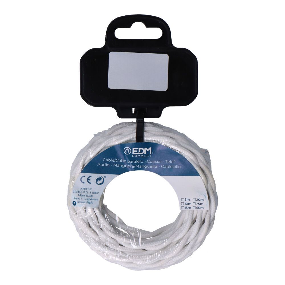 CARRETE CABLE TEXTIL TRENZADO H03VV-F 2 x 0,75 mm² BLANCO, 5 m