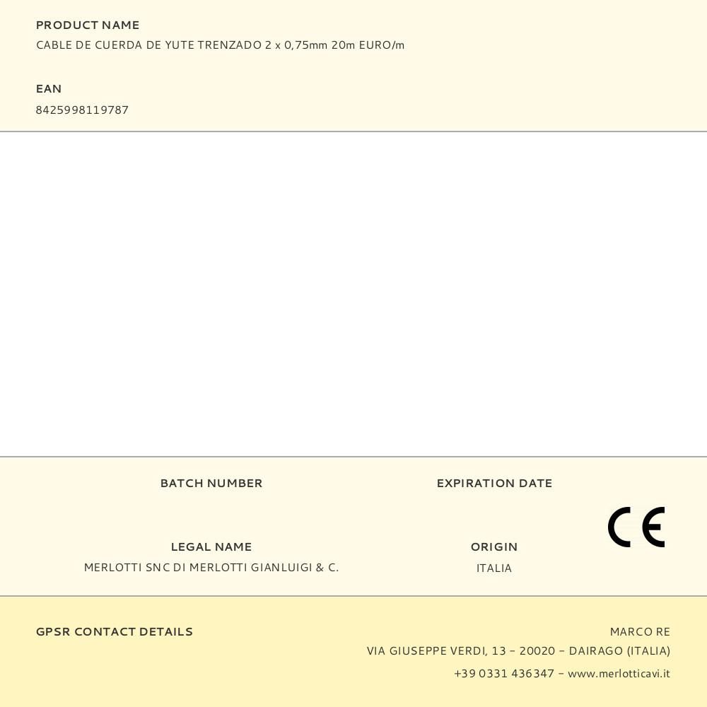 CABLE DE CUERDA DE YUTE TRENZADO 2 x 0,75mm 20m EURO/m gallery 0