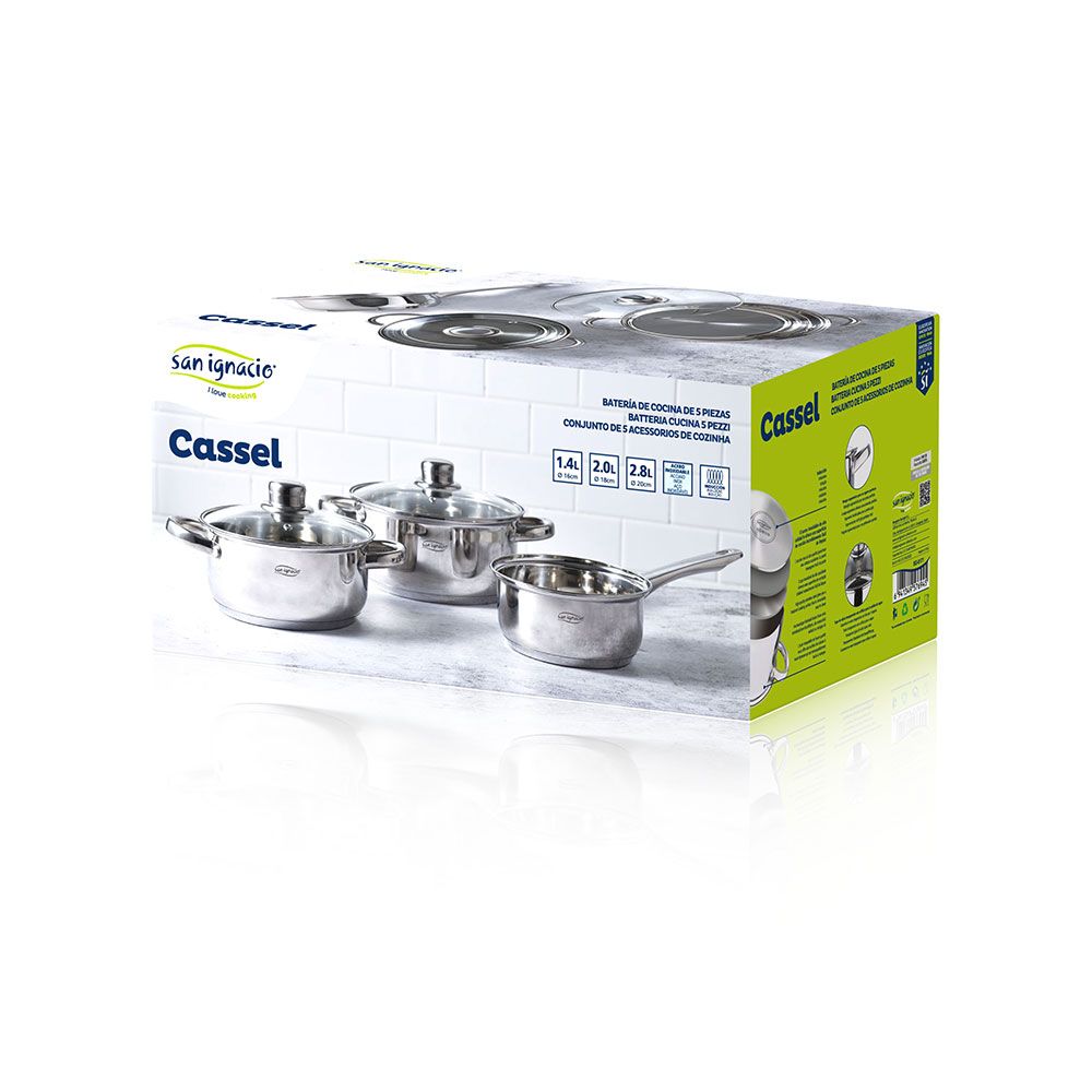 BATERIA 5 PIEZAS DE ACERO INOXIDABLE IND CASSEL: CAZO Ø16 cm / CACEROLA CON TAPA Ø18 cm / CACEROLA CON TAPA Ø20 cm gallery 0