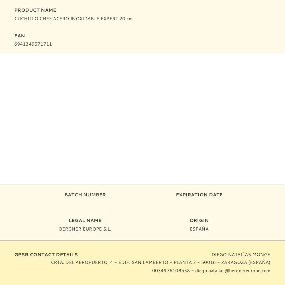 CUCHILLO CHEF ACERO INOXIDABLE EXPERT 20 cm gallery 0