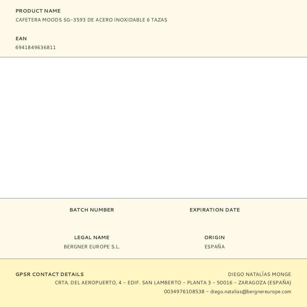 CAFETERA MOODS SG-3593 DE ACERO INOXIDABLE 6 TAZAS gallery 4