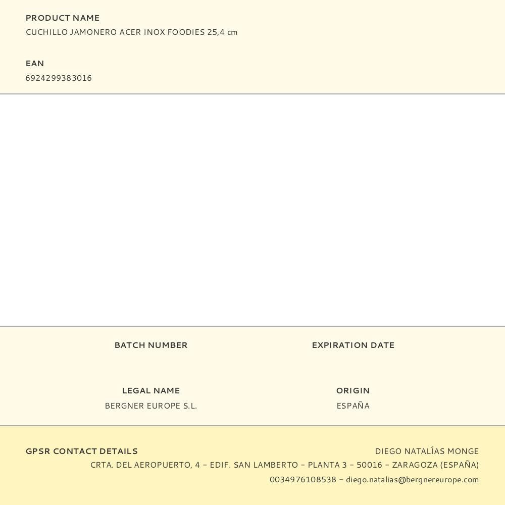 CUCHILLO JAMONERO ACERO INOX FOODIES 25,4 cm gallery 5