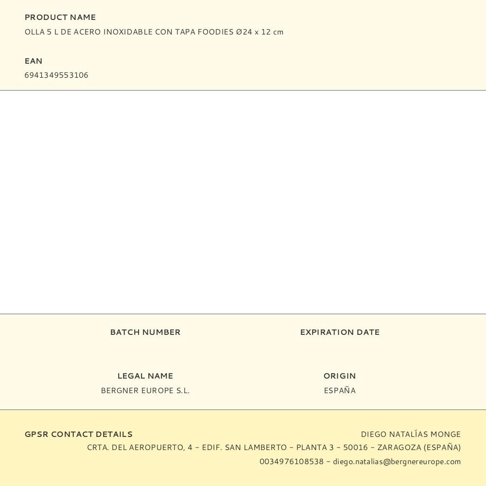 OLLA 5 L DE ACERO INOXIDABLE CON TAPA FOODIES Ø24 x 12 cm gallery 4