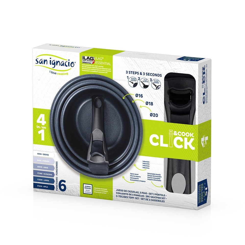 SET 3 SARTENES CLICK & COOK Ø18 / Ø20 / Ø24 cm gallery 2