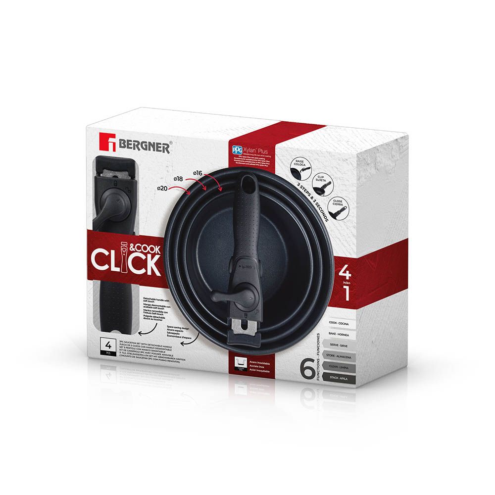 CAZOS CLICK & COOK ACERO INOXIDABLE Ø16 x 8 cm / Ø18 x 9 cm / Ø20 x 10 cm + MANGO MULTIUSOS gallery 2