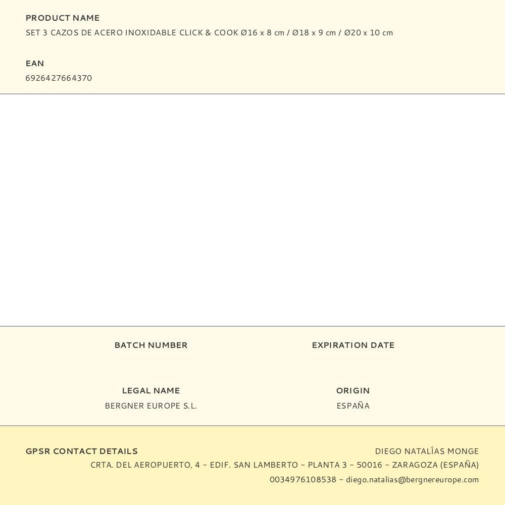 CAZOS CLICK & COOK ACERO INOXIDABLE Ø16 x 8 cm / Ø18 x 9 cm / Ø20 x 10 cm + MANGO MULTIUSOS gallery 3