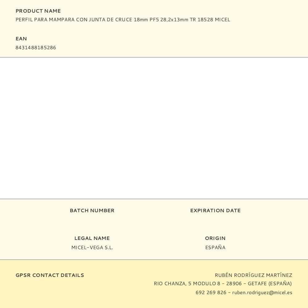 PERFIL PARA MAMPARA CON JUNTA DE CRUCE 18mm PF5 28,2x13mm TR 18528 MICEL gallery 1