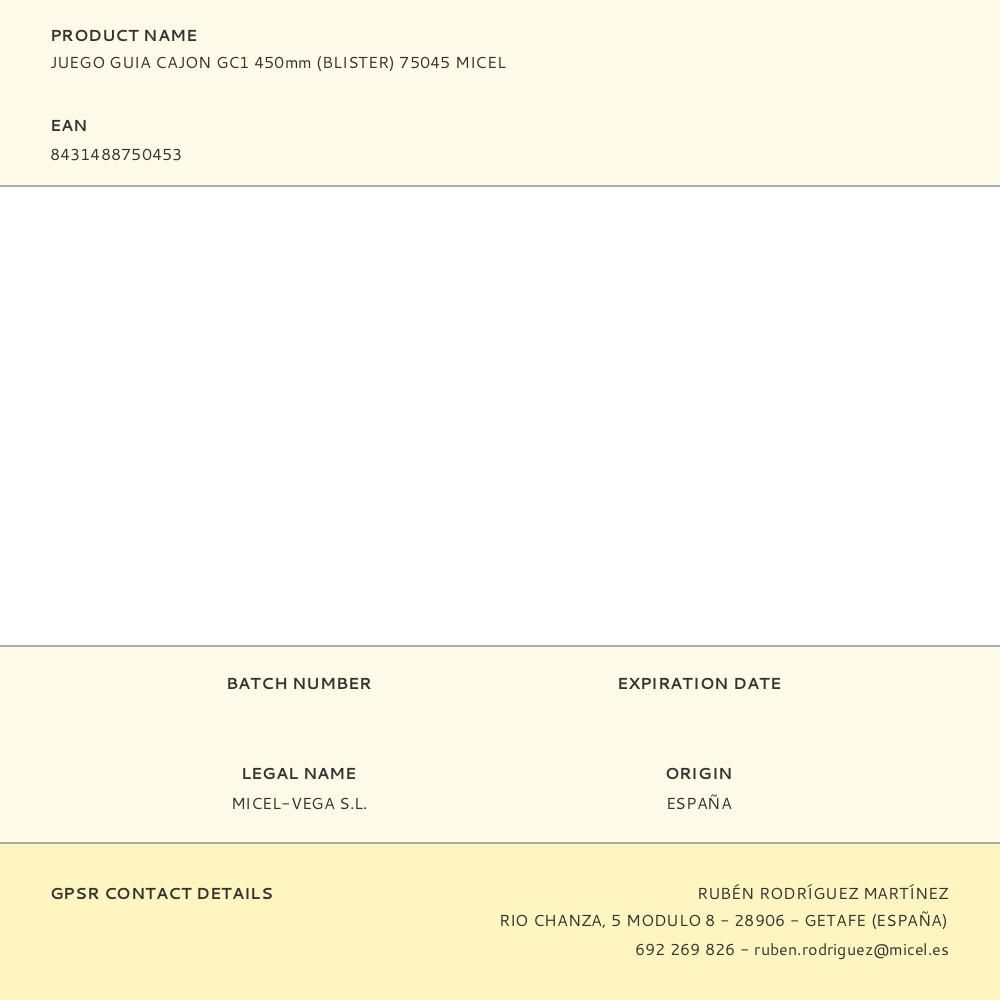 JUEGO GUIA CAJON GC1 450mm (BLISTER) 75045 MICEL gallery 2