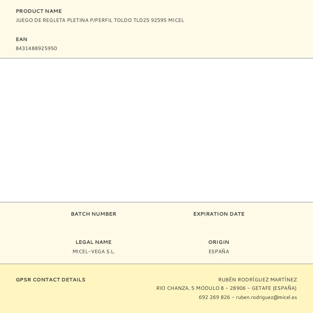 JUEGO DE REGLETA PLETINA P/PERFIL TOLDO TLD25 92595 MICEL gallery 2