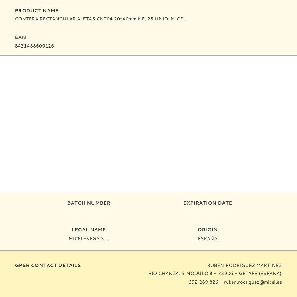 CONTERA RECTANGULAR ALETAS CNT04 20x40mm NE, 25 UNID. MICEL gallery 0