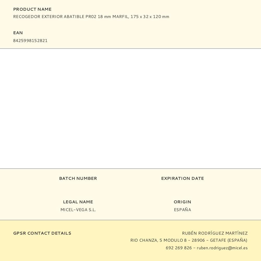 RECOGEDOR EXTERIOR ABATIBLE PR02 18 mm MARFIL, 175 x 32 x 120 mm gallery 2