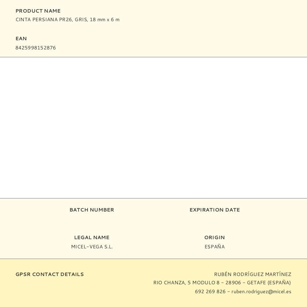 CINTA PERSIANA PR26, GRIS, 18 mm x 6 m gallery 2