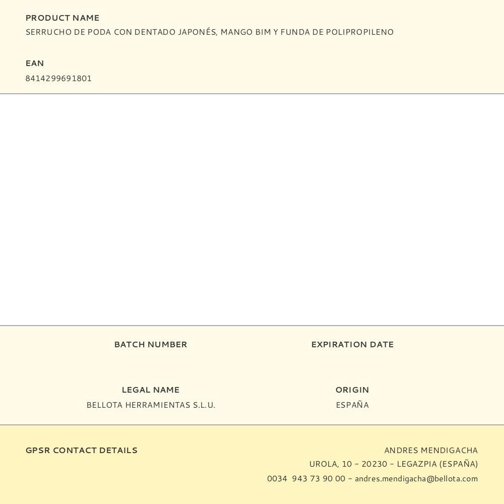 SERRUCHO DE PODA CON DENTADO JAPONÉS, MANGO BIM Y FUNDA DE POLIPROPILENO gallery 1