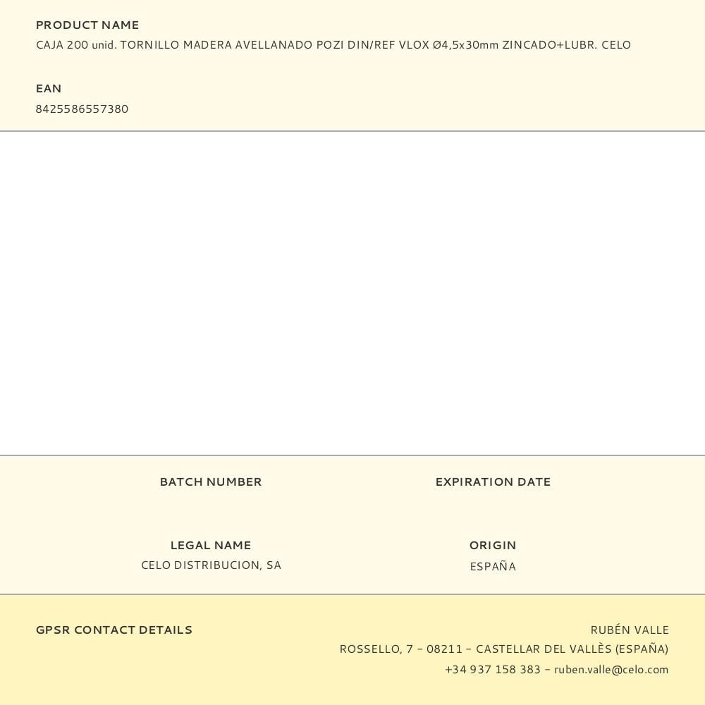 CAJA 200 unid. TORNILLO MADERA AVELLANADO POZI DIN/REF VLOX Ø4,5x30mm ZINCADO+LUBR. CELO gallery 0