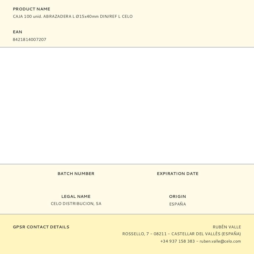 CAJA 100 unid. ABRAZADERA L Ø15x40mm DIN/REF L CELO gallery 0