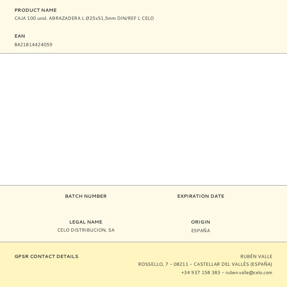 CAJA 100 unid. ABRAZADERA L Ø25x51,5mm DIN/REF L CELO gallery 0