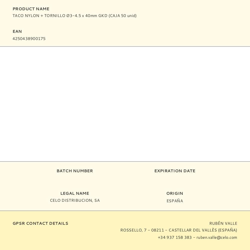 TACO NYLON + TORNILLO Ø3-4.5 x 40mm GKD (CAJA 50 unid) gallery 0